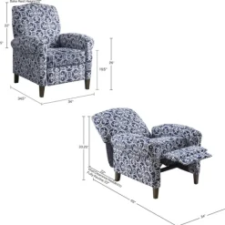 Accent Chairs-Kirkland's Home Sky Blue Fretwork Upholstered High Back Recliner Blue/White