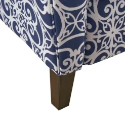 Accent Chairs-Kirkland's Home Sky Blue Fretwork Upholstered High Back Recliner Blue/White