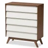 Dressers & Chests-Kirkland's Home Slant Two-Tone Walnut 5-Drawer Chest