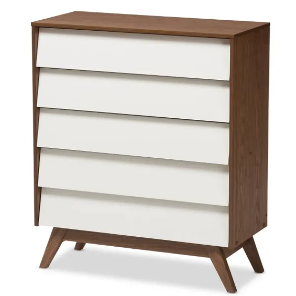 Dressers & Chests-Kirkland's Home Slant Two-Tone Walnut 5-Drawer Chest