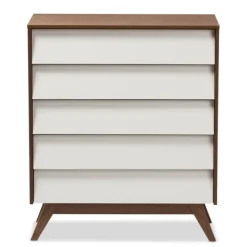 Dressers & Chests-Kirkland's Home Slant Two-Tone Walnut 5-Drawer Chest