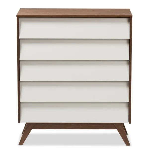 Dressers & Chests-Kirkland's Home Slant Two-Tone Walnut 5-Drawer Chest