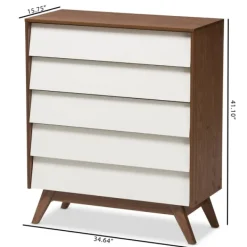 Dressers & Chests-Kirkland's Home Slant Two-Tone Walnut 5-Drawer Chest