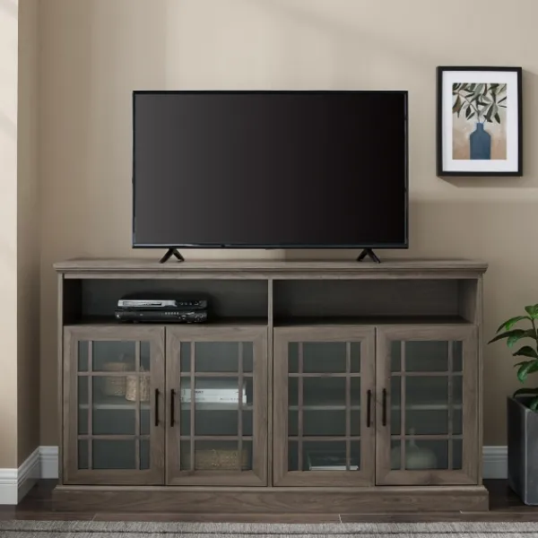 Tv Stands & Media Consoles-Kirkland's Home Slate Glass Door Classic Tv Stand Gray