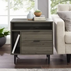 Accent & End Tables-Kirkland's Home Slate Side Table With Cubbies Gray