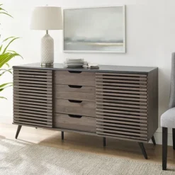 Cabinets & Sideboards-Kirkland's Home Slate Slatted 4-Drawer Cabinet Gray