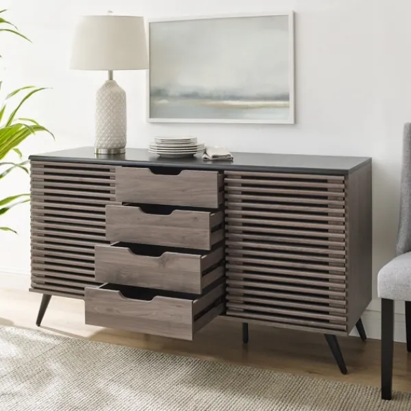 Cabinets & Sideboards-Kirkland's Home Slate Slatted 4-Drawer Cabinet Gray
