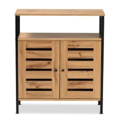 Entryway Furniture-Kirkland's Home Slatted Oak Wood Cabinet