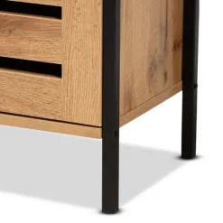 Entryway Furniture-Kirkland's Home Slatted Oak Wood Cabinet