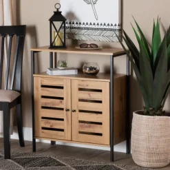 Entryway Furniture-Kirkland's Home Slatted Oak Wood Cabinet