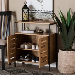 Entryway Furniture-Kirkland's Home Slatted Oak Wood Cabinet