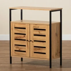 Entryway Furniture-Kirkland's Home Slatted Oak Wood Cabinet