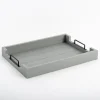Decorative Trays-Kirkland's Home Slatted Wood & Metal Handles Tray Gray