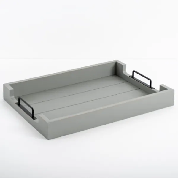 Decorative Trays-Kirkland's Home Slatted Wood & Metal Handles Tray Gray
