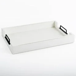 Decorative Trays-Kirkland's Home Slatted Wood & Metal Handles Tray White