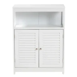 Bathroom Furniture-Kirkland's Home Slatted Wood Bathroom Cabinet White