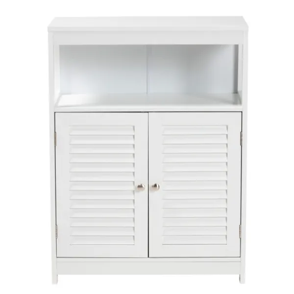 Bathroom Furniture-Kirkland's Home Slatted Wood Bathroom Cabinet White