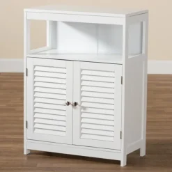 Bathroom Furniture-Kirkland's Home Slatted Wood Bathroom Cabinet White