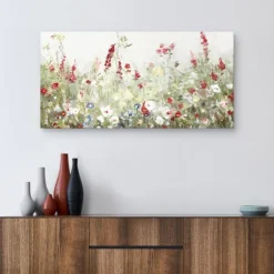 Canvas Art-Kirkland's Home Sleepy Spring Meadow Canvas Art Print Green/White/Red