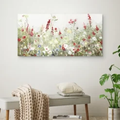 Canvas Art-Kirkland's Home Sleepy Spring Meadow Canvas Art Print Green/White/Red