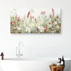 Canvas Art-Kirkland's Home Sleepy Spring Meadow Canvas Art Print Green/White/Red