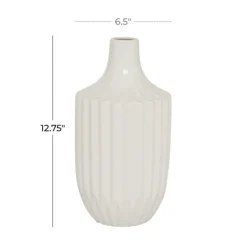 Vases-Kirkland's Home Slender Curtain Ribbed Vase, 13 In. White