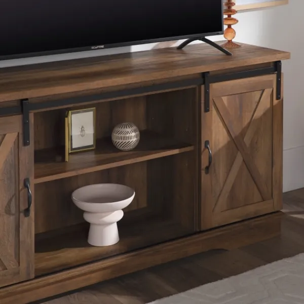 Tv Stands & Media Consoles-Kirkland's Home Sliding Barn Door Open Shelf Oak Tv Stand Brown