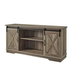 Tv Stands & Media Consoles-Kirkland's Home Sliding Barn Door Open Shelf Wash Tv Stand Gray