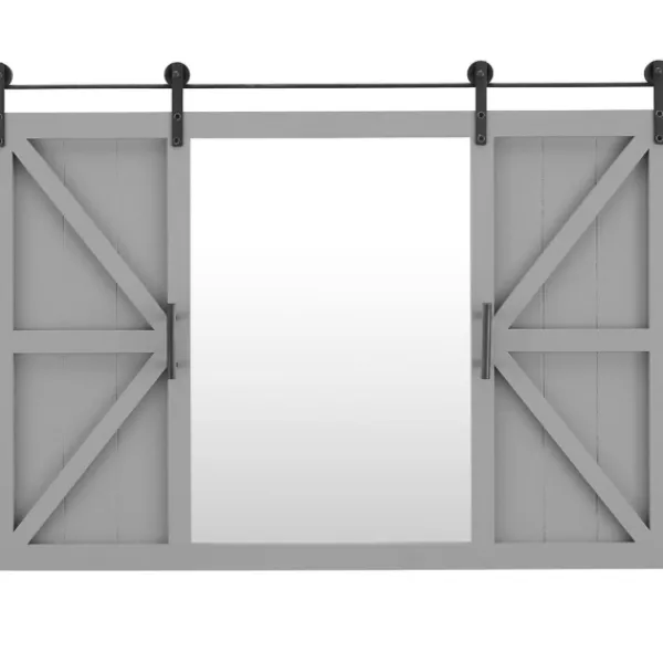Decorative Mirrors-Kirkland's Home Sliding Barn Door Wall Mirror Gray