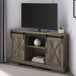 Tv Stands & Media Consoles-Kirkland's Home Sliding Barn Doors Corner Tv Stand Gray