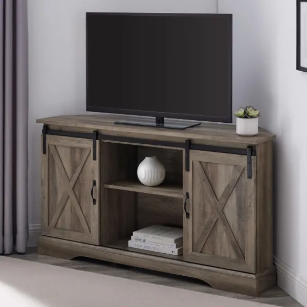 Tv Stands & Media Consoles-Kirkland's Home Sliding Barn Doors Corner Tv Stand Gray