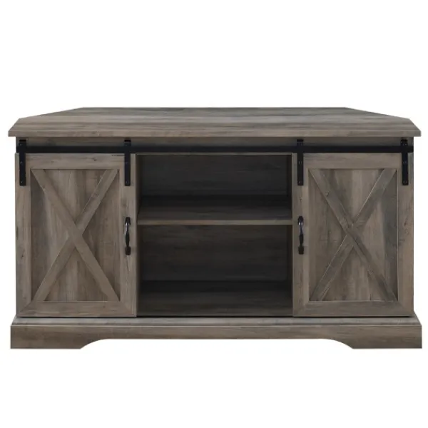 Tv Stands & Media Consoles-Kirkland's Home Sliding Barn Doors Corner Tv Stand Gray