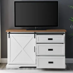 Cabinets & Sideboards-Kirkland's Home Sliding Door And 3-Drawer Sideboard White