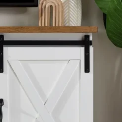 Tv Stands & Media Consoles-Kirkland's Home Sliding Door Rustic Oak Top Tv Stand White