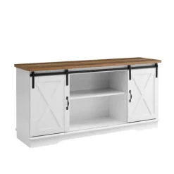 Tv Stands & Media Consoles-Kirkland's Home Sliding Door Rustic Oak Top Tv Stand White