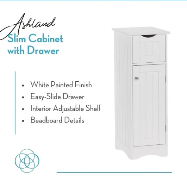 Bathroom Furniture-Kirkland's Home Slim Single Door Cabinet With Drawer White
