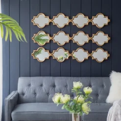 Decorative Mirrors-Kirkland's Home Slim Stacked Trellis Wall Mirror Gold