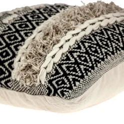Pillows-Kirkland's Home Sloane Shaggy Knotted Throw Pillow Ivory/Black