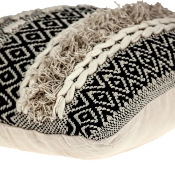 Pillows-Kirkland's Home Sloane Shaggy Knotted Throw Pillow Ivory/Black