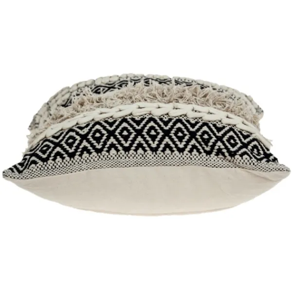 Pillows-Kirkland's Home Sloane Shaggy Knotted Throw Pillow Ivory/Black
