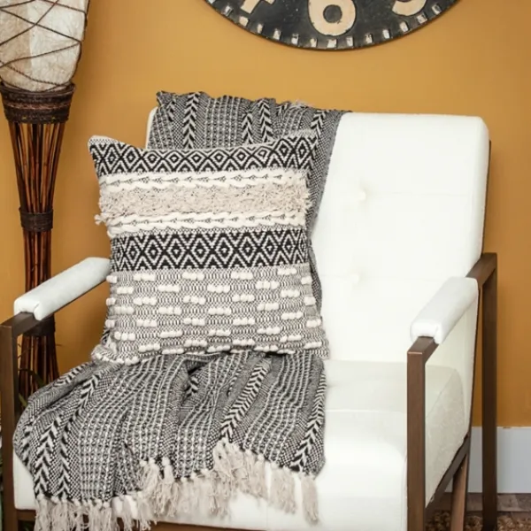 Pillows-Kirkland's Home Sloane Shaggy Knotted Throw Pillow Ivory/Black
