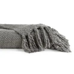 Blankets & Throws-Kirkland's Home Slubbed Yarn Throw Gray