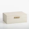 Baskets & Boxes-Kirkland's Home Small Beige Leather Brass Handle Box Ivory