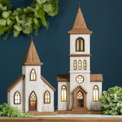 Statues & Figurines-Kirkland's Home Small Wooden Church Tabletop Statue Brown