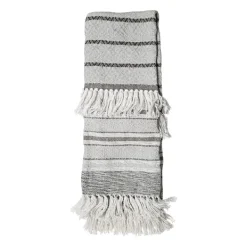 Blankets & Throws-Kirkland's Home Smokey Gray Fringe Stripe Outdoor Throw Blanket Gray/White