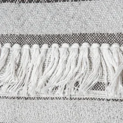 Blankets & Throws-Kirkland's Home Smokey Gray Fringe Stripe Outdoor Throw Blanket Gray/White