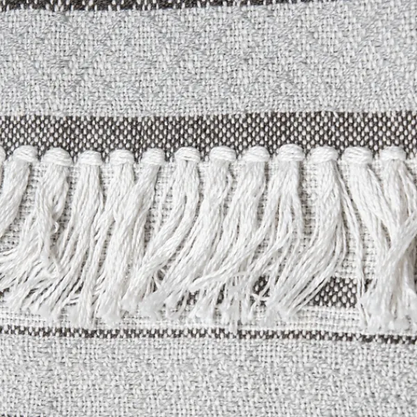 Blankets & Throws-Kirkland's Home Smokey Gray Fringe Stripe Outdoor Throw Blanket Gray/White