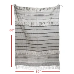 Blankets & Throws-Kirkland's Home Smokey Gray Fringe Stripe Outdoor Throw Blanket Gray/White