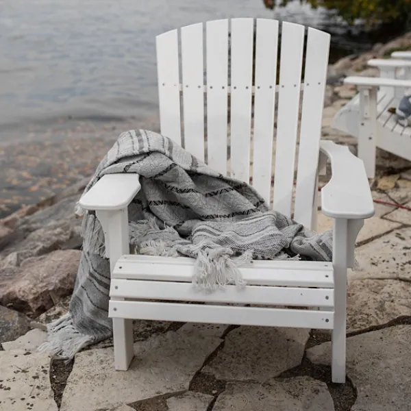 Blankets & Throws-Kirkland's Home Smokey Gray Fringe Stripe Outdoor Throw Blanket Gray/White
