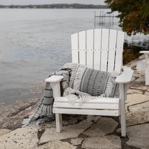 Blankets & Throws-Kirkland's Home Smokey Gray Fringe Stripe Outdoor Throw Blanket Gray/White